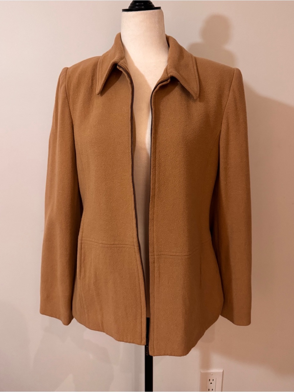 TRIBAL Vintage Camel Wool Cashmere Blend Zip Jacket Size 8